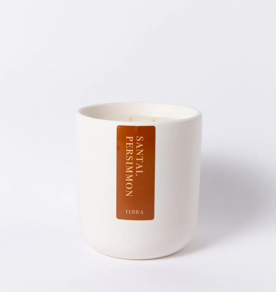 Santal Persimmon Double Wick Candle in Ceramic Planter